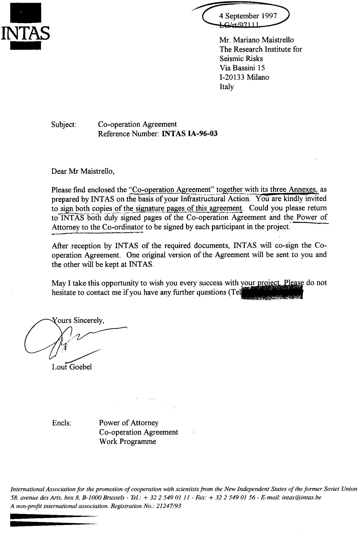 Intas-Ia-96-03 Co-operation Agreement